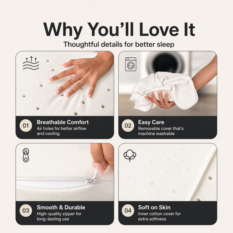 No Clumping or Sagging: Unlike traditional pillows that lose their shape, this solid-core design maintains its structure and support for years.