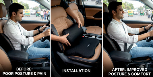 Car back rest cushion fix driving posture — Relaxer before after