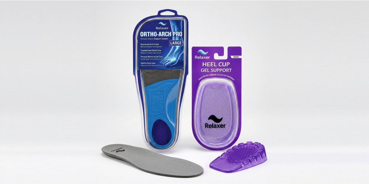 Gel heel cup vs orthotic insole comparison — Relaxer heel pain
