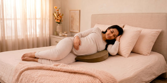 Pregnant woman sleeping comfortably — Relaxer pregnancy knee pillow