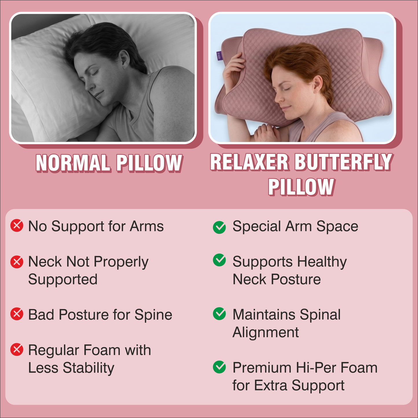 Relaxer Butterfly Cervical Pillow | Memory Foam Neck & Shoulder Support | Relieves Neck Pain, Arm Numbness & Snoring | All Sleepers - Relaxer