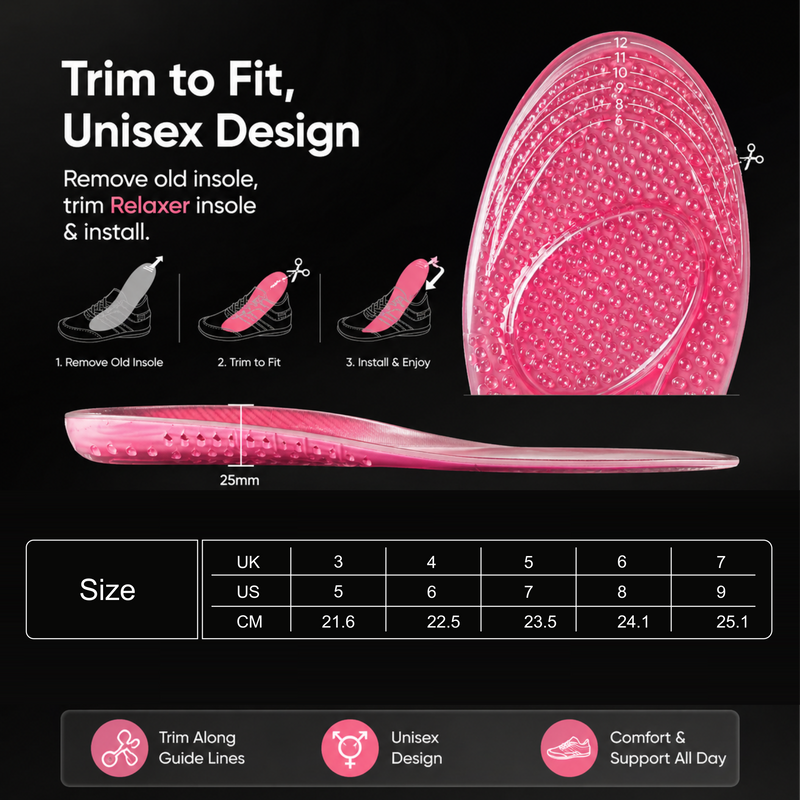 Trim for Size: If necessary, use your old insole as a guide and trim along the printed lines at the toe area.