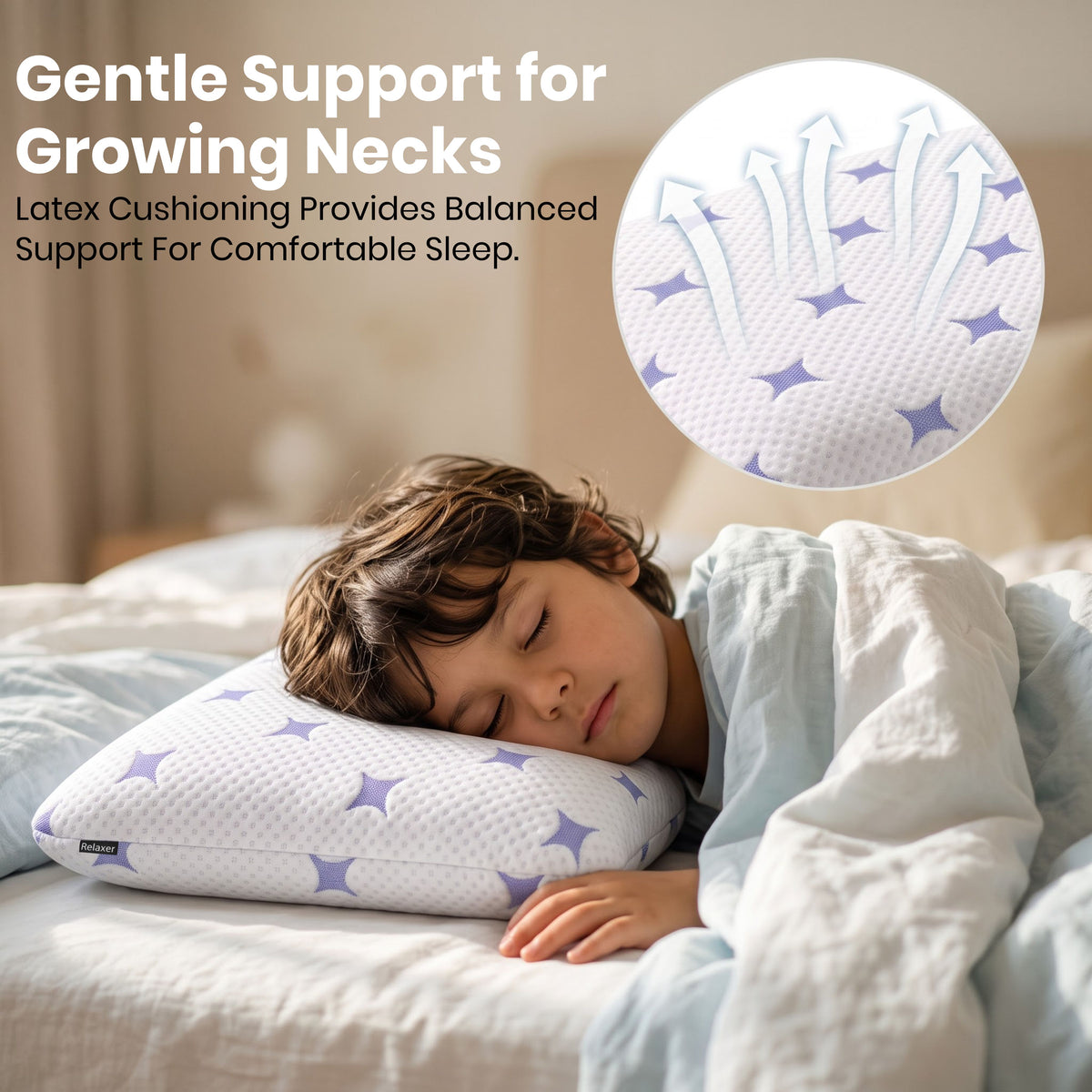 Kids Latex Pillow for Sleeping | Cool-Tec Fabric, Breathable & Soft Cushioning, Head and Neck Support, Relaxer