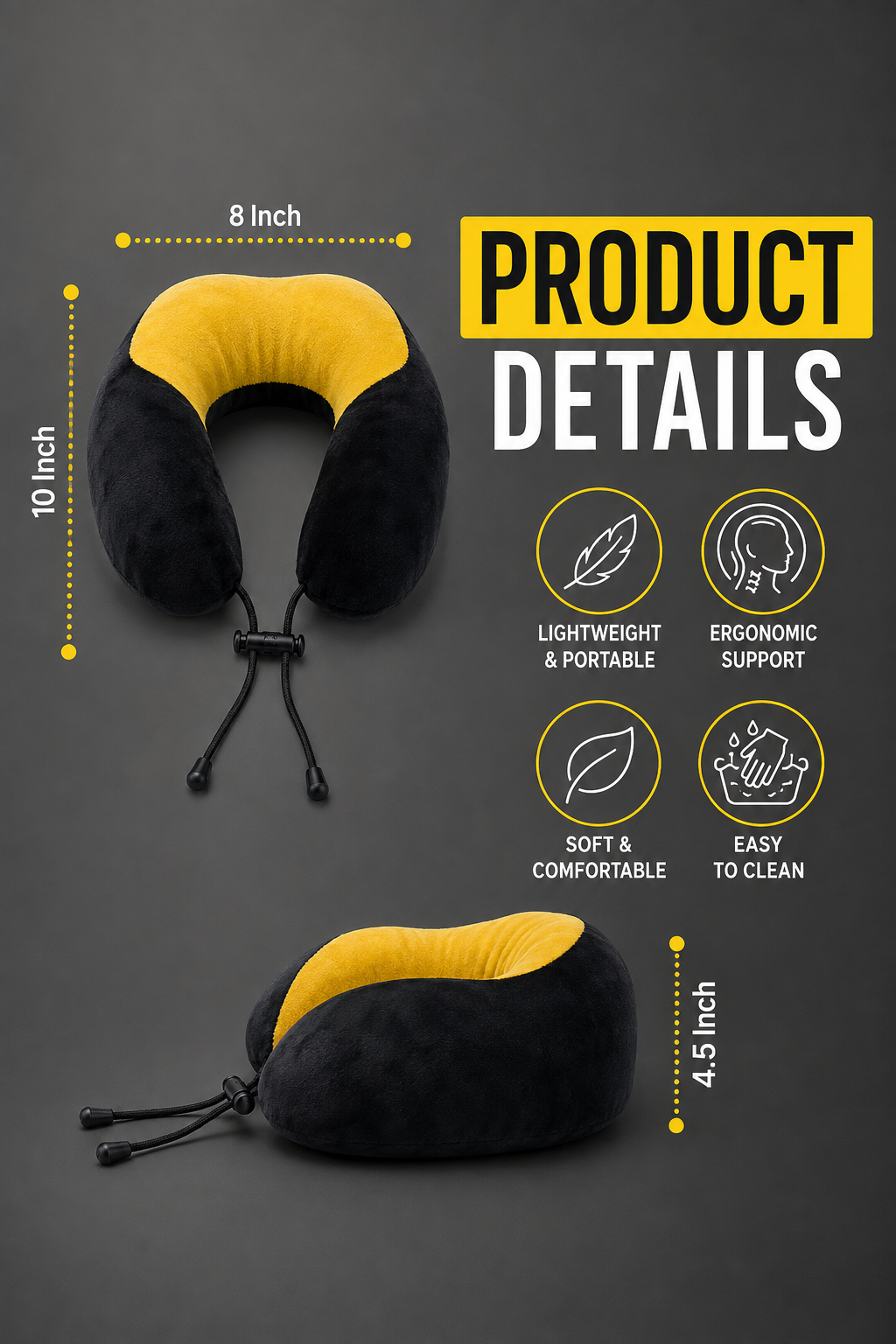 Memory Foam Travel Neck Pillow with Adjustable Drawstring Relaxer