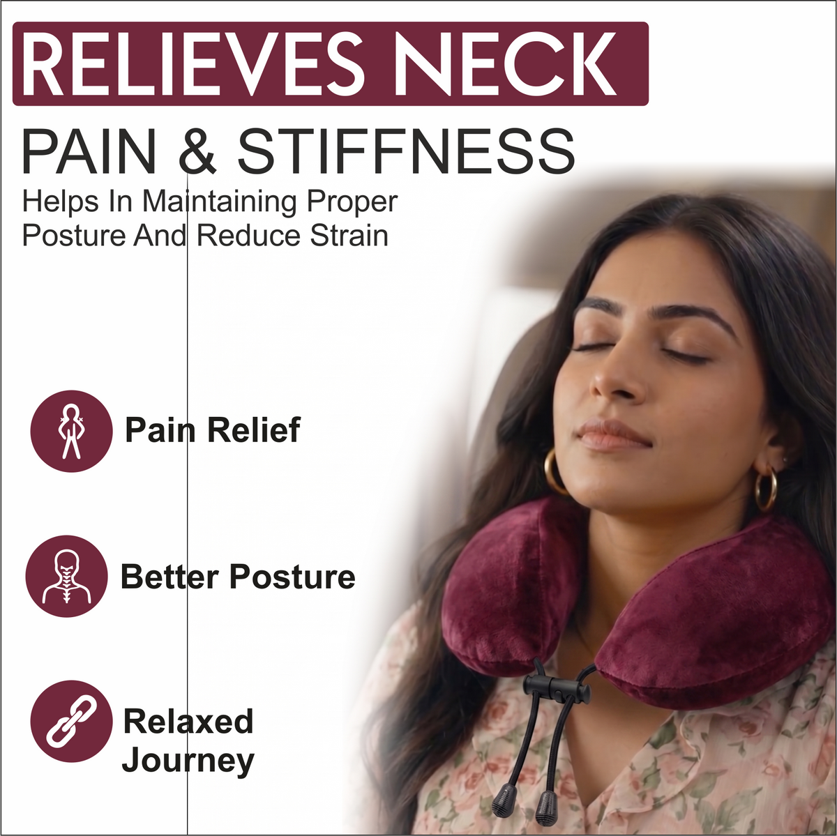 Memory Foam Travel Neck Pillow with Adjustable Drawstring Relaxer