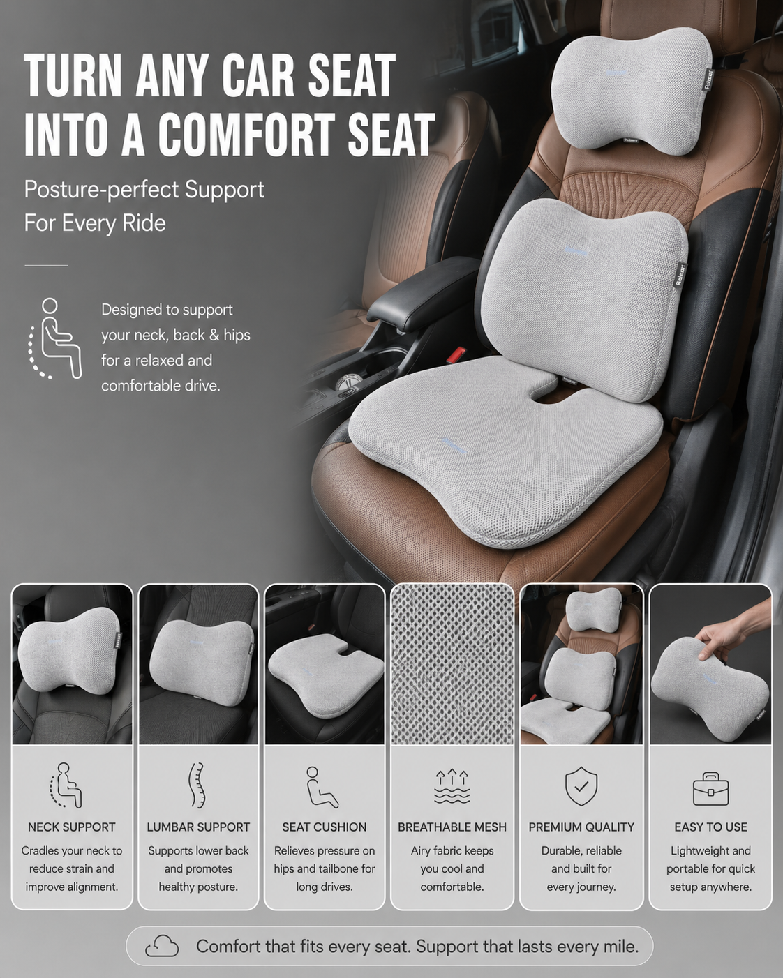Orthopedic Car Seat Combo for Neck & Back Support Relaxer