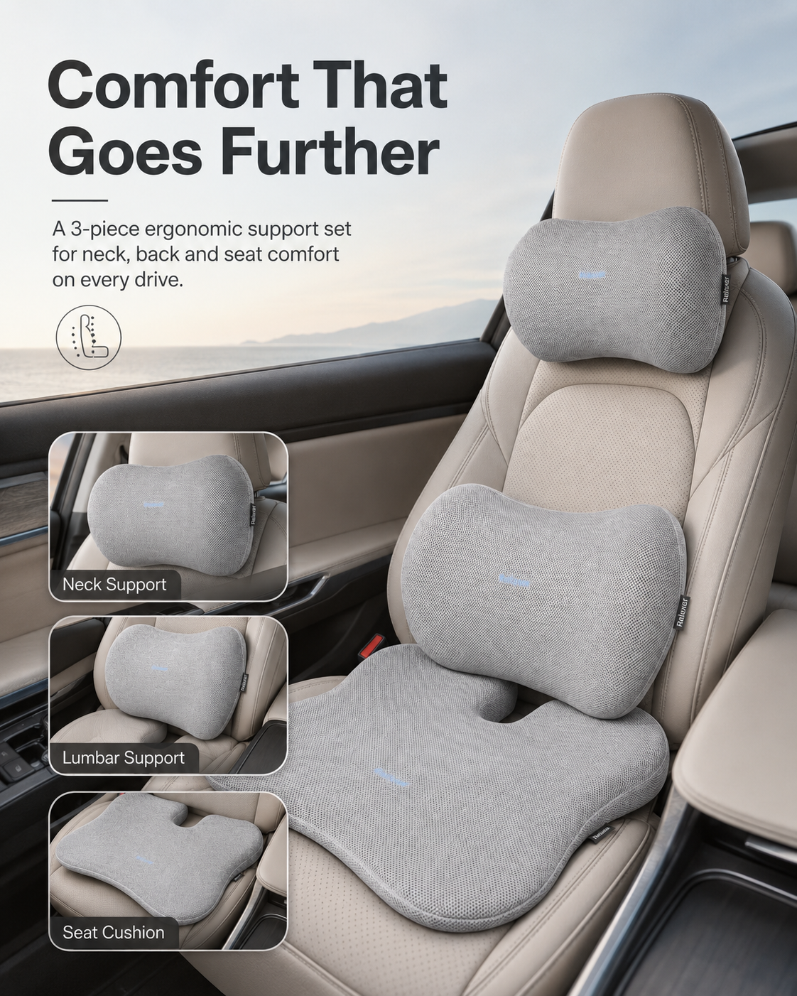 Orthopedic Car Seat Combo for Neck & Back Support Relaxer