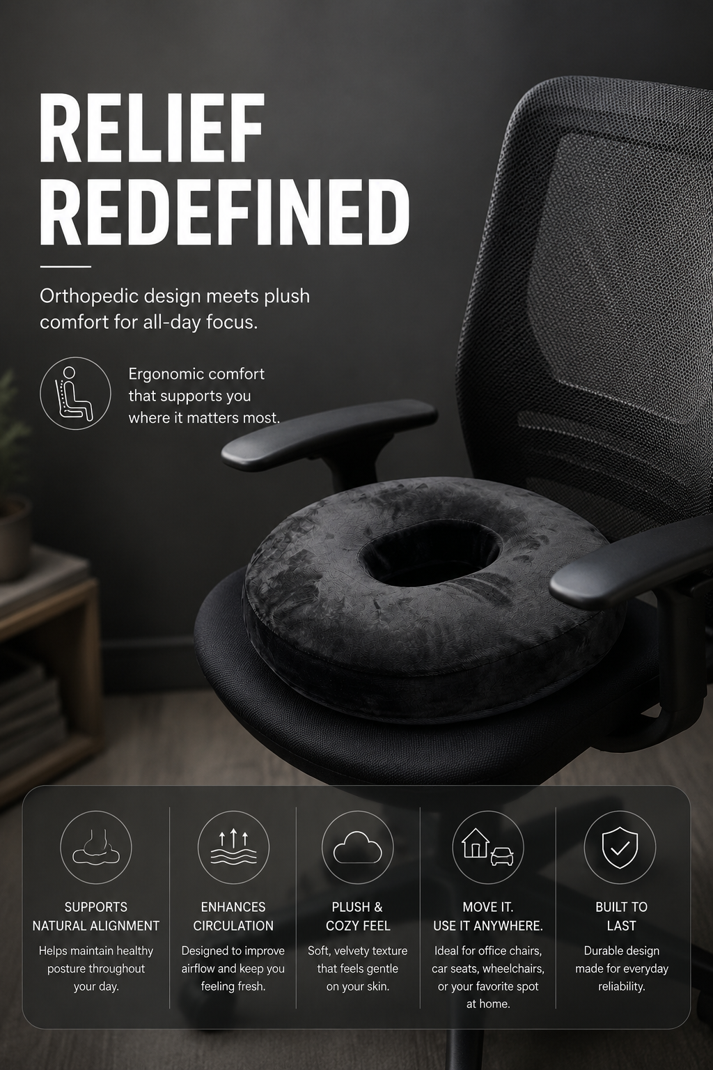 Orthopedic Donut Pillow for Tailbone Pain Relief Relaxer