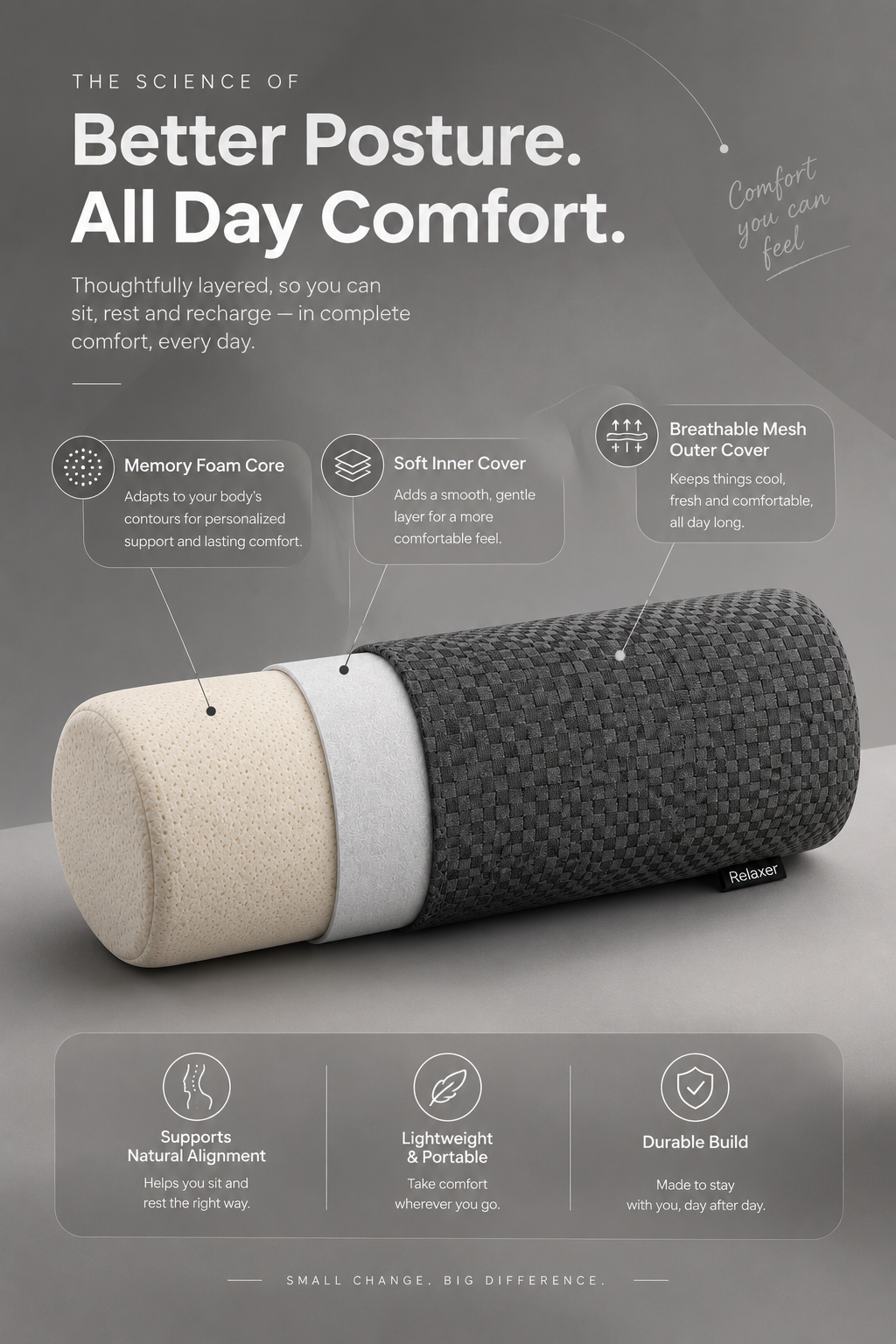 Orthopedic Half Moon Pillow for Neck, Back & Leg Support Relaxer