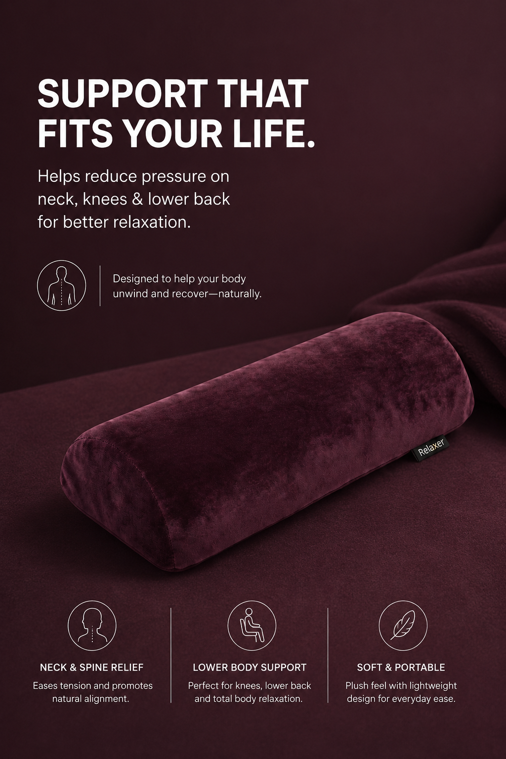 Orthopedic Half Moon Pillow for Neck, Back & Leg Support Relaxer