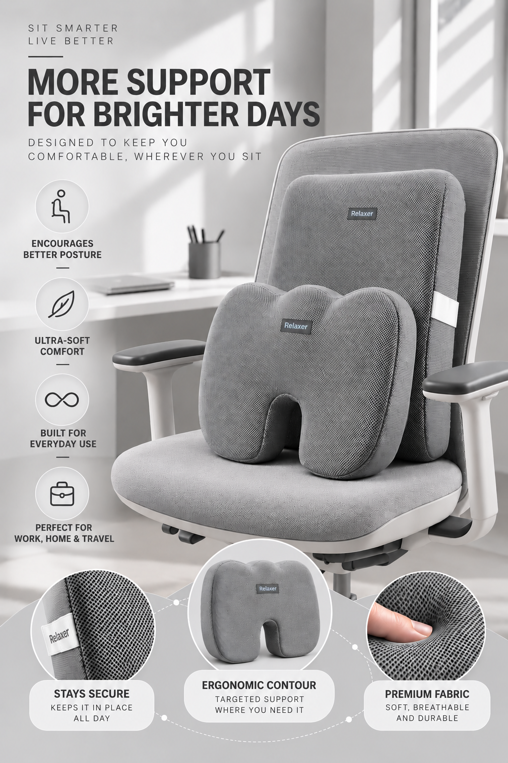 Orthopedic Memory Foam Seat & Back Cushion Set Relaxer