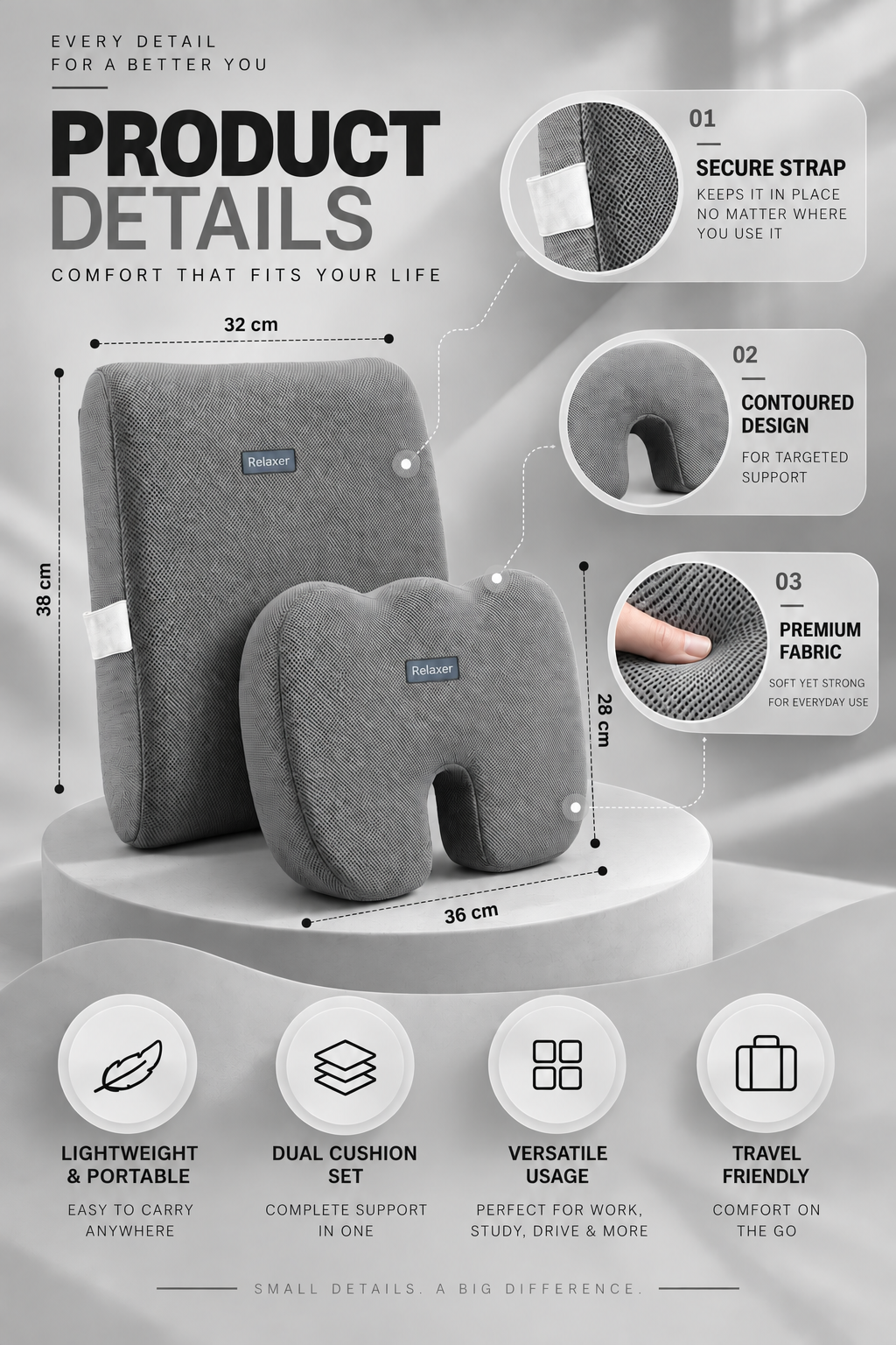 Orthopedic Memory Foam Seat & Back Cushion Set Relaxer