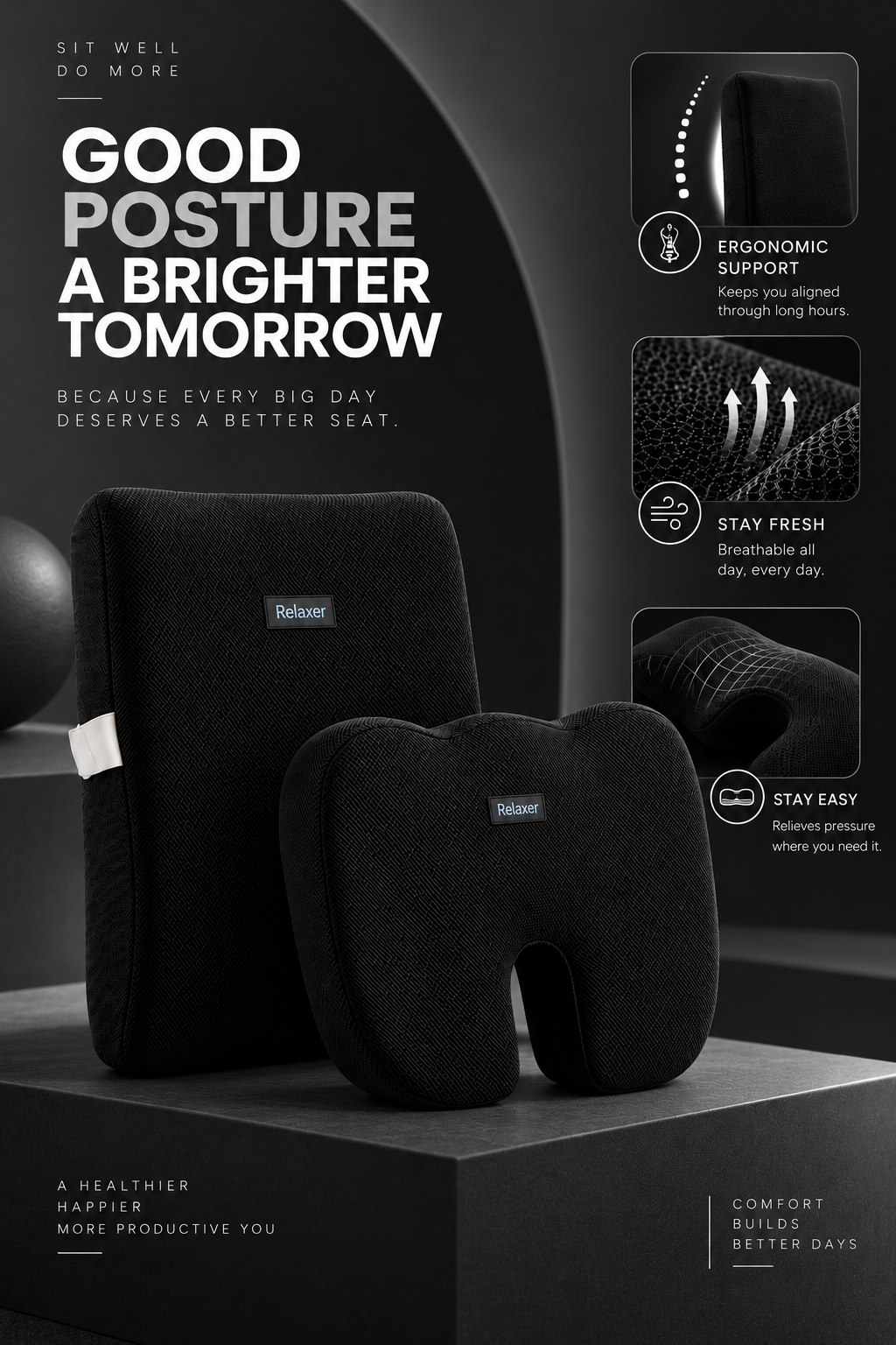 Orthopedic Memory Foam Seat & Back Cushion Set Relaxer