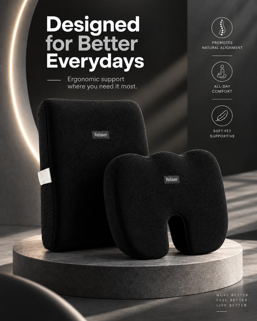 Orthopedic Memory Foam Seat & Back Cushion Set Relaxer