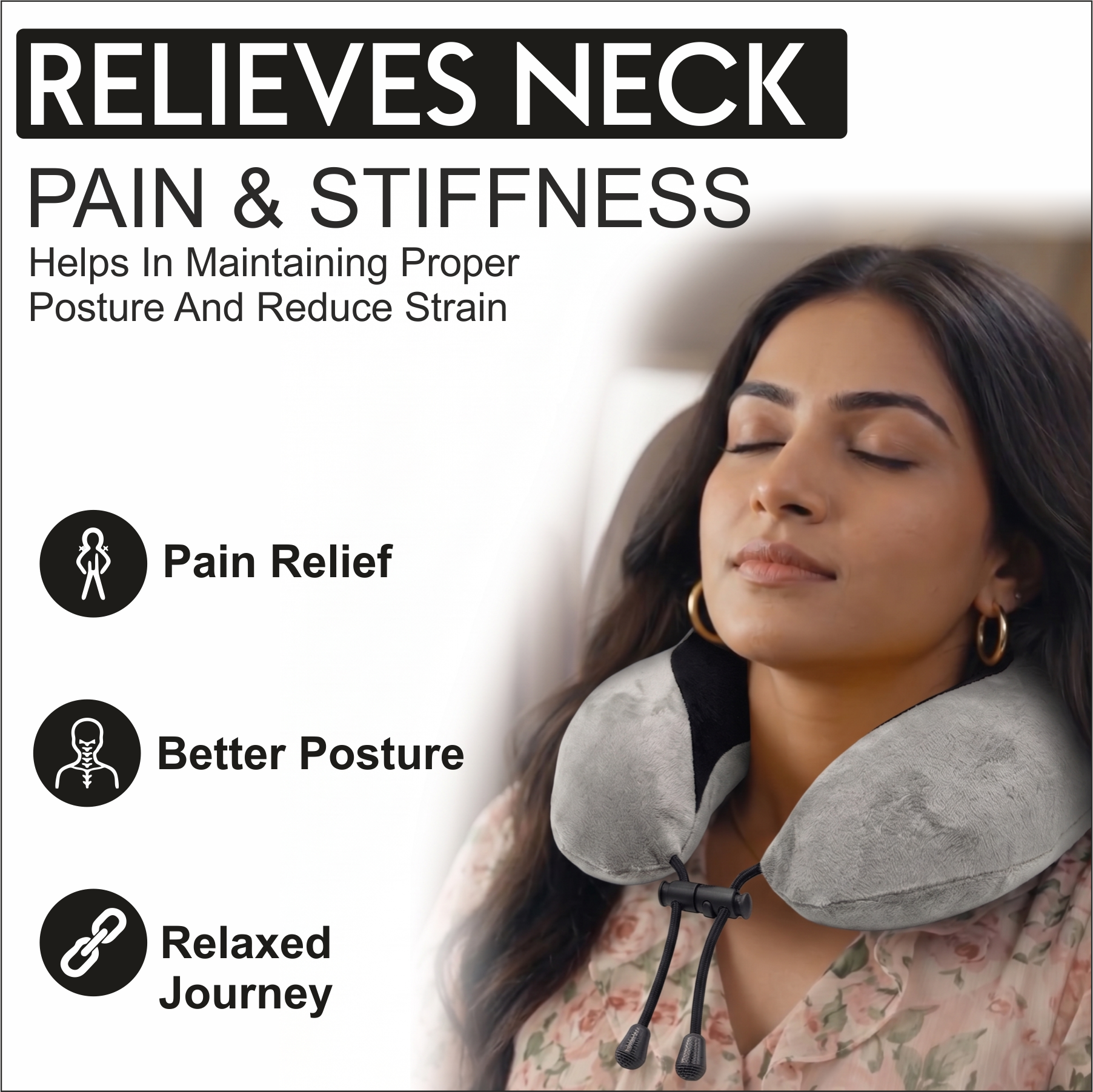 Relaxer Travel Neck Pillow - Grey - Image 4